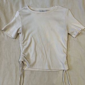 Cream Ruched Short Sleeve Top